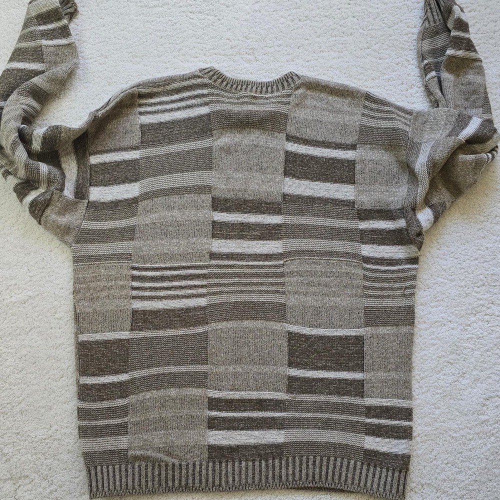Vintage Bill Blass Men's Patchwork Stripe Sweater Size L Made in USA Brown Tan - Picture 6 of 6